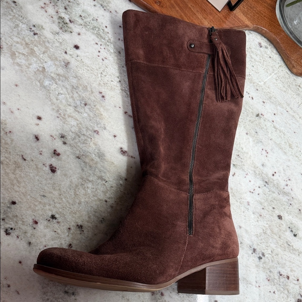 Naturalizer Chocolate Suede Heeled Boots- Wide Calf